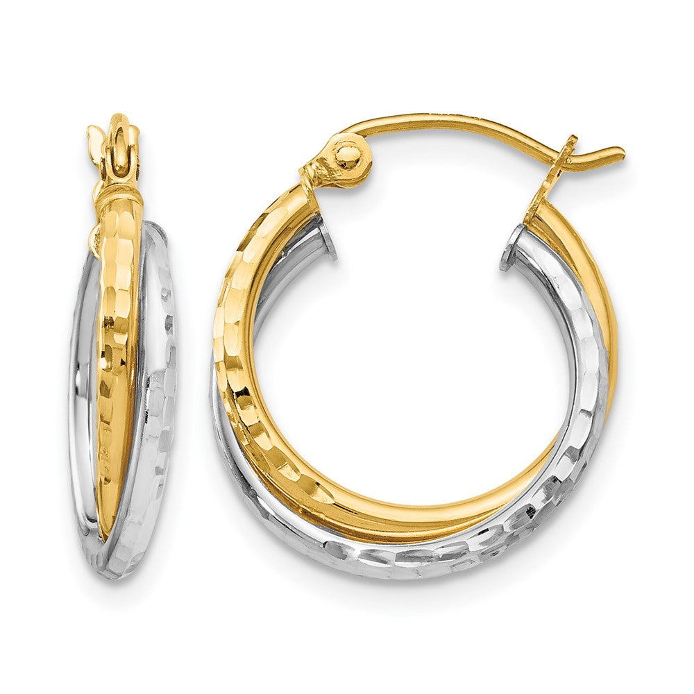 14K Bicolor Diamantiert Klappbar Creolen