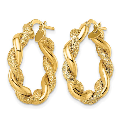 14K Gelbgold Diamantiert Gedreht Creolen