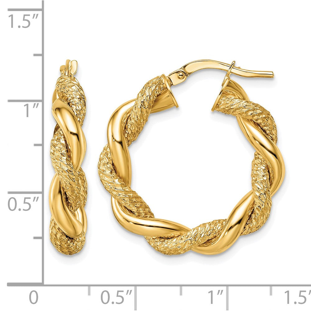 14K Gelbgold Diamantiert Gedreht Creolen