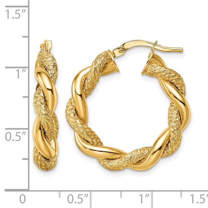 14K Gelbgold Diamantiert Gedreht Creolen
