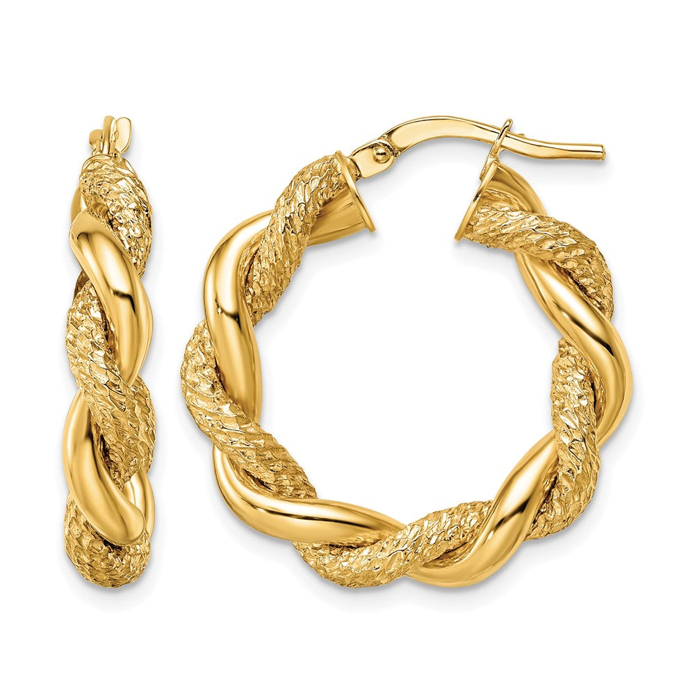 14K Gelbgold Diamantiert Gedreht Creolen