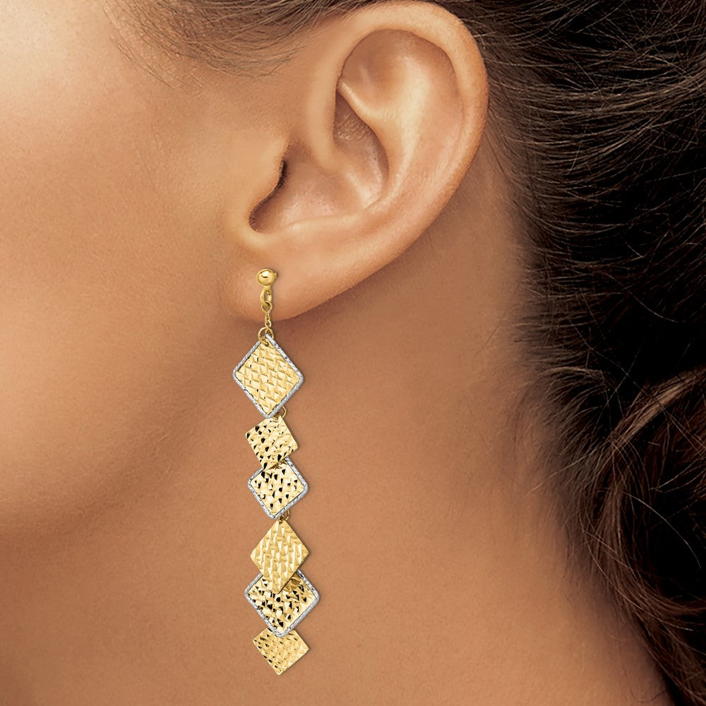 14K Bicolor Poliert und Gebürstet Diamantiert Stecker Ohrhänger