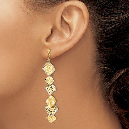 14K Bicolor Poliert und Gebürstet Diamantiert Stecker Ohrhänger