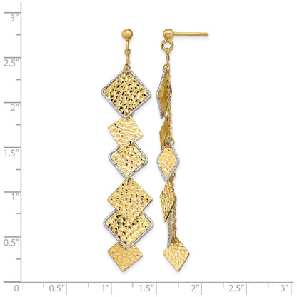 14K Bicolor Poliert und Gebürstet Diamantiert Stecker Ohrhänger