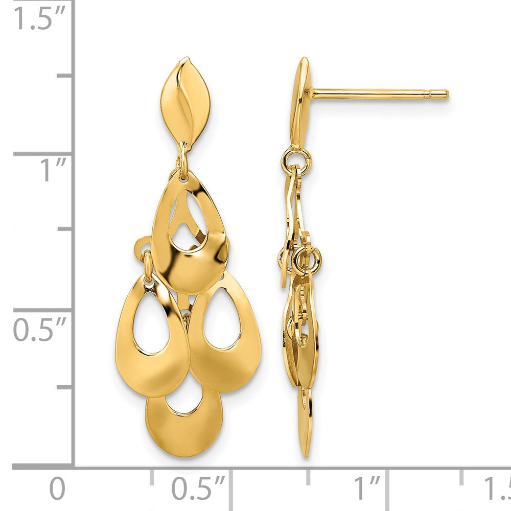 14K Gelbgold Poliert und Gebürstet Stecker Hängend Chandelier Ohrringe