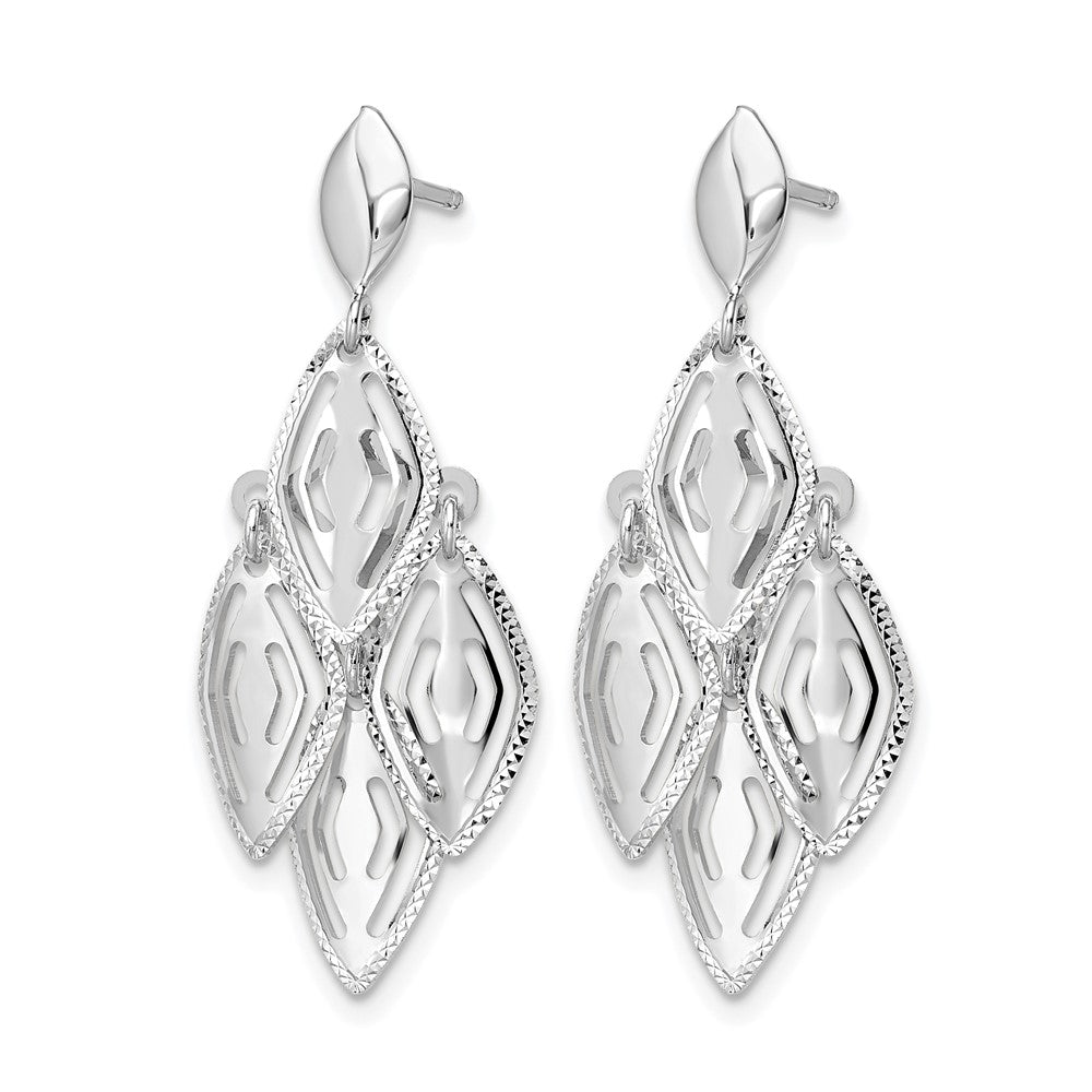 14K Weißgold Poliert Diamantiert Stecker Hängend Chandelier Ohrringe