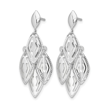 14K Weißgold Poliert Diamantiert Stecker Hängend Chandelier Ohrringe