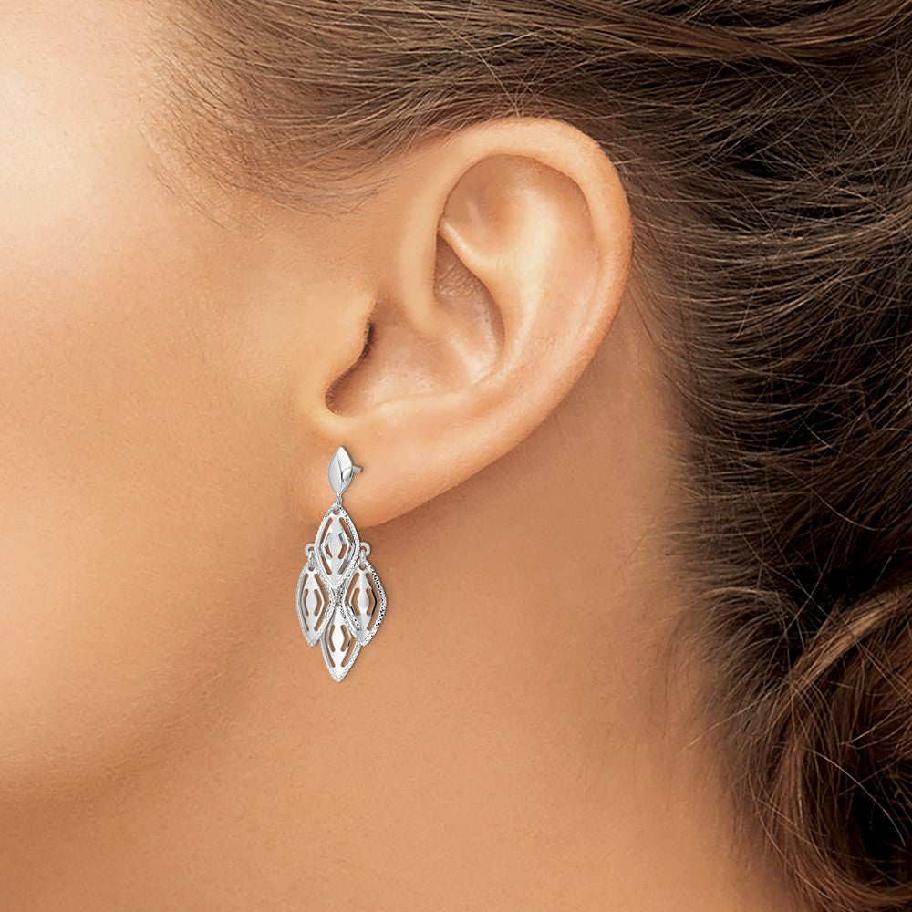 14K Weißgold Poliert Diamantiert Stecker Hängend Chandelier Ohrringe