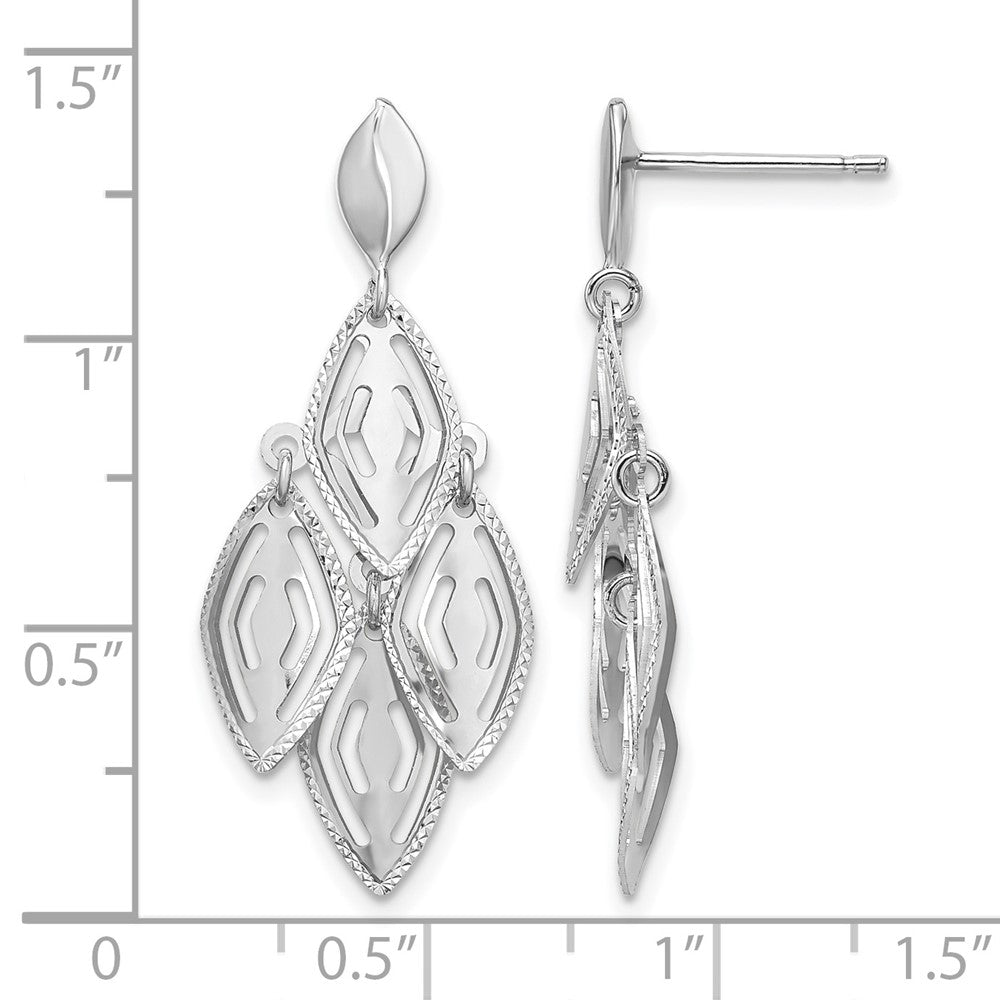 14K Weißgold Poliert Diamantiert Stecker Hängend Chandelier Ohrringe