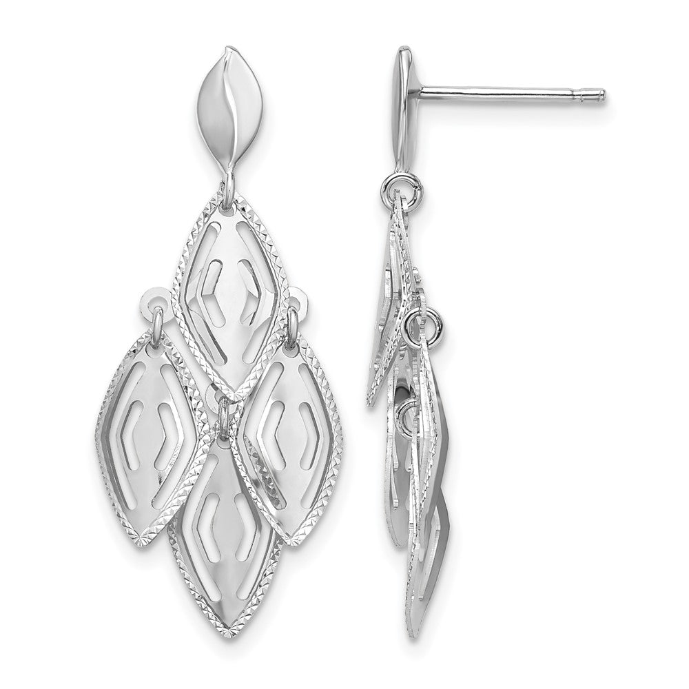14K Weißgold Poliert Diamantiert Stecker Hängend Chandelier Ohrringe