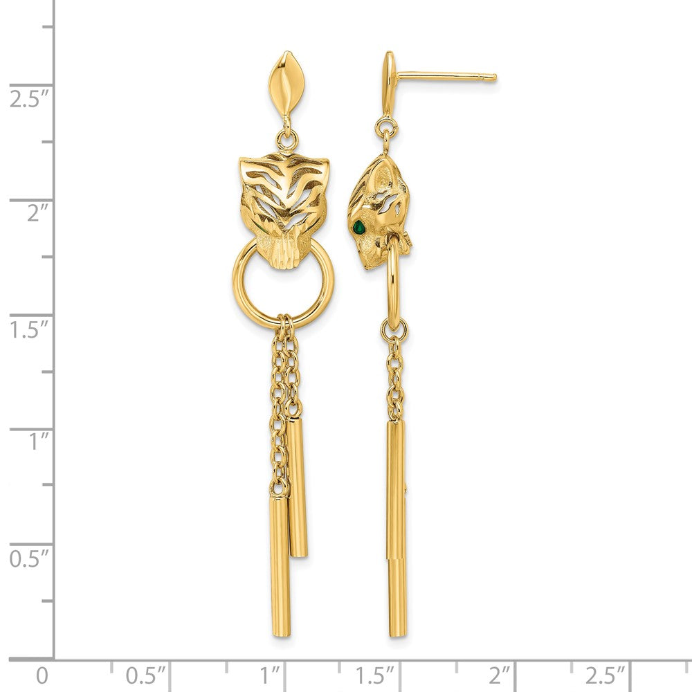 14K Gelbgold Poliert Grün Emaille Tiger Stecker Ohrhänger