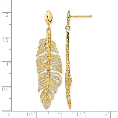 14K Gelbgold Poliert Diamantiert Strukturiert Blatt Stecker Ohrhänger