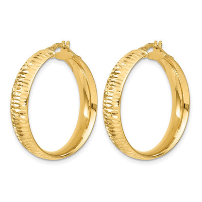 14K Gelbgold Poliert Diamantiert Rund Creolen