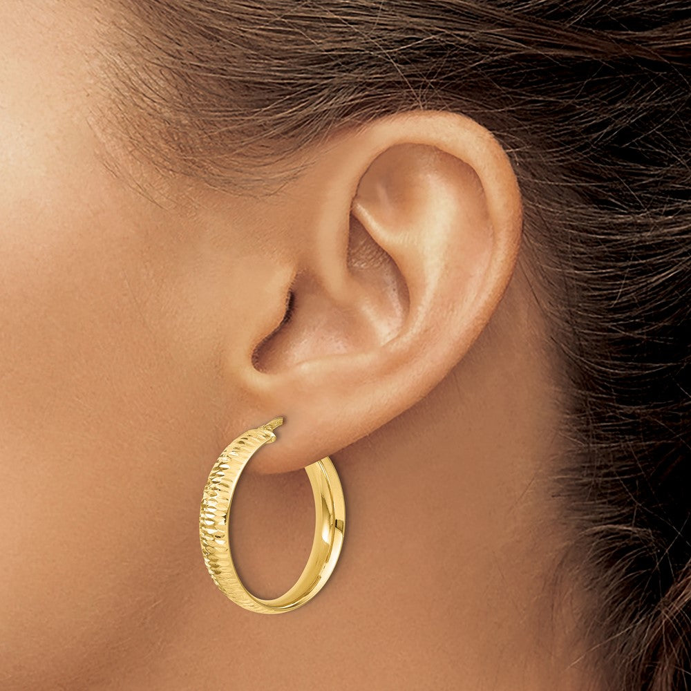 14K Gelbgold Poliert Diamantiert Rund Creolen
