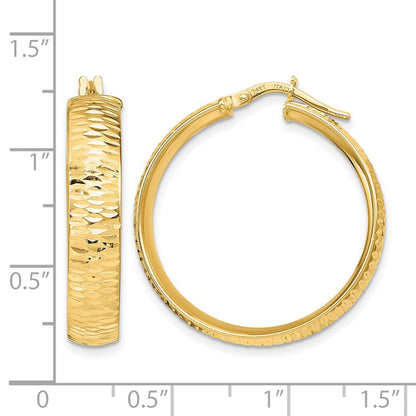 14K Gelbgold Poliert Diamantiert Rund Creolen