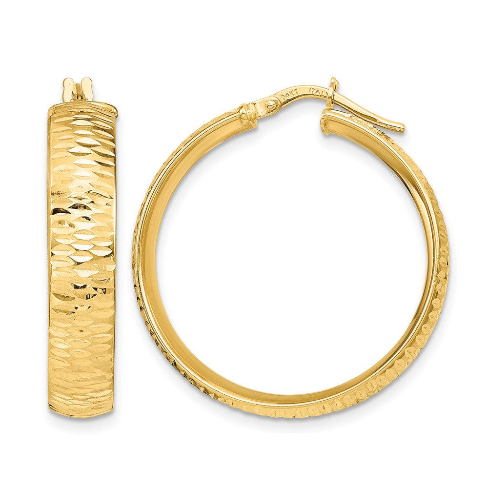 14K Gelbgold Poliert Diamantiert Rund Creolen