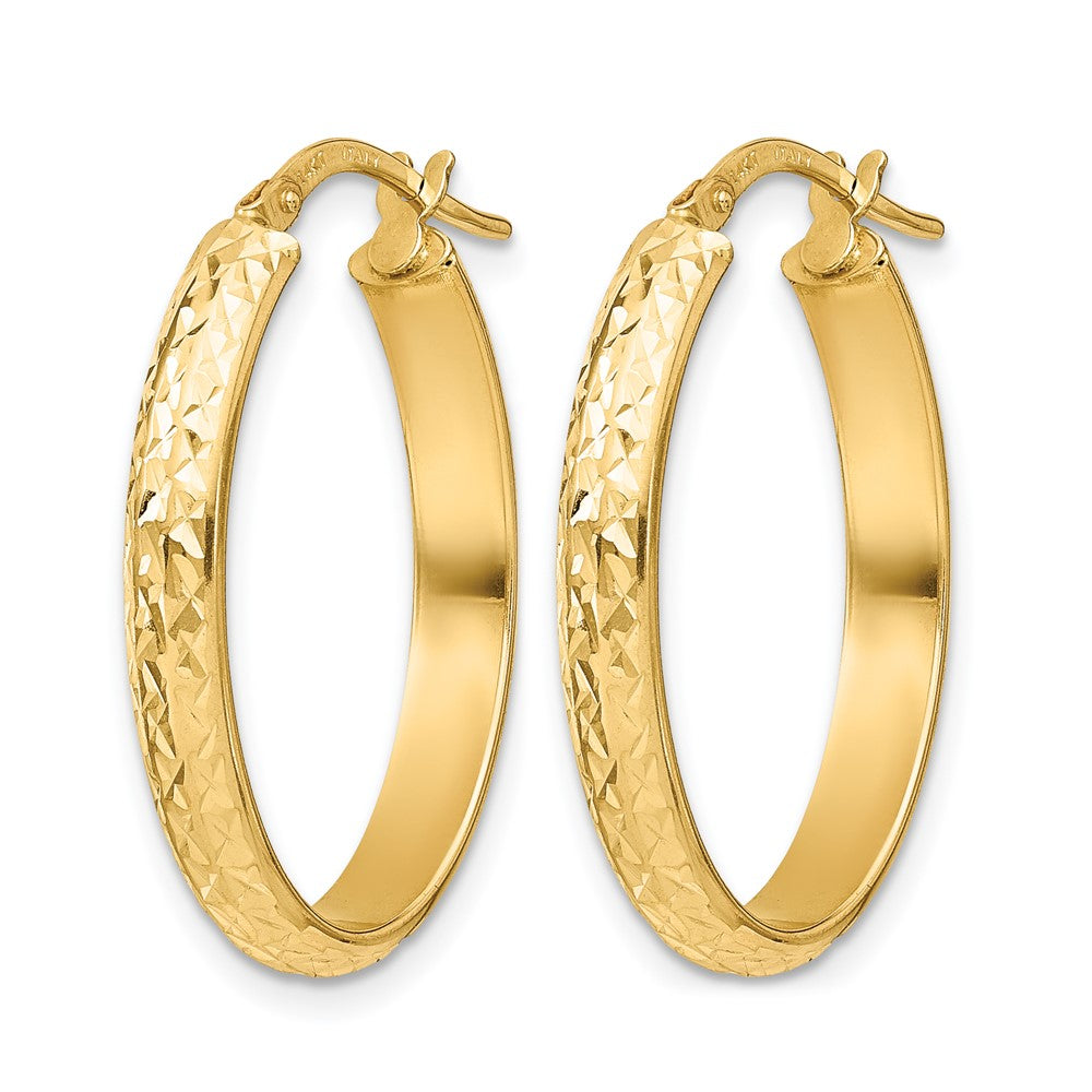 14K Gelbgold Poliert Diamantiert Oval Creolen