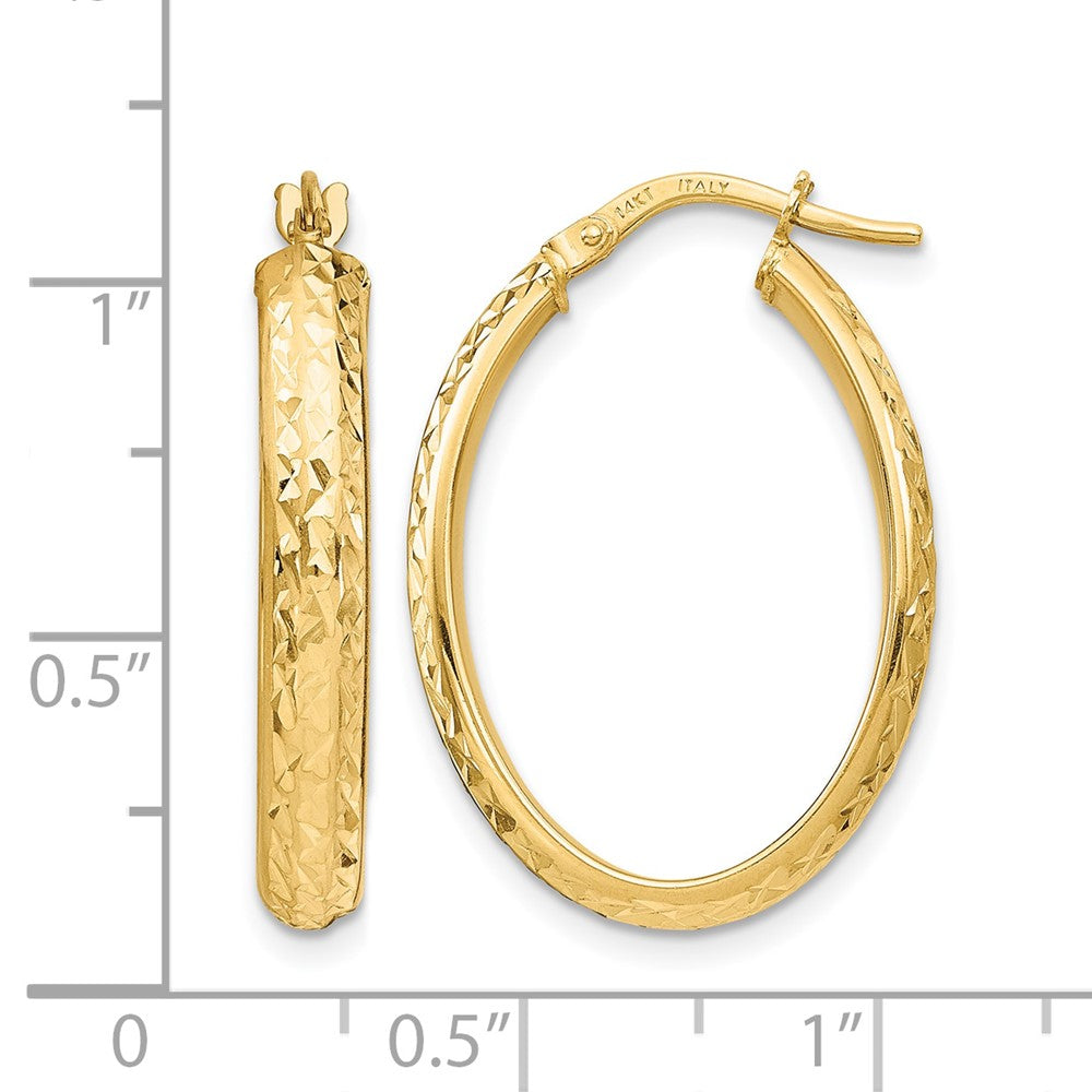14K Gelbgold Poliert Diamantiert Oval Creolen