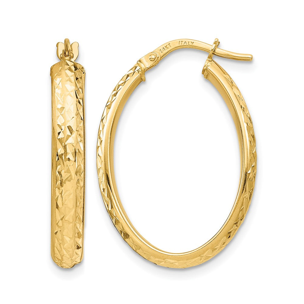 14K Gelbgold Poliert Diamantiert Oval Creolen