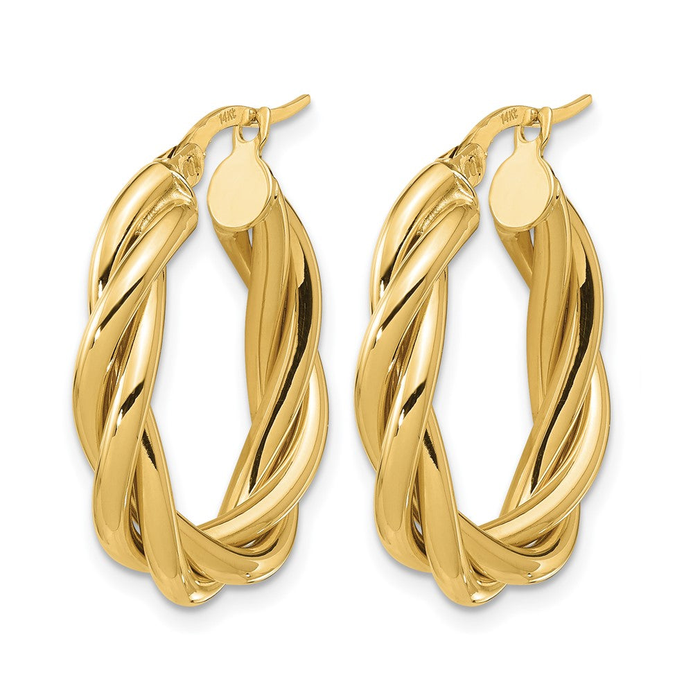 14K Gelbgold Poliert Gedreht Oval Creolen
