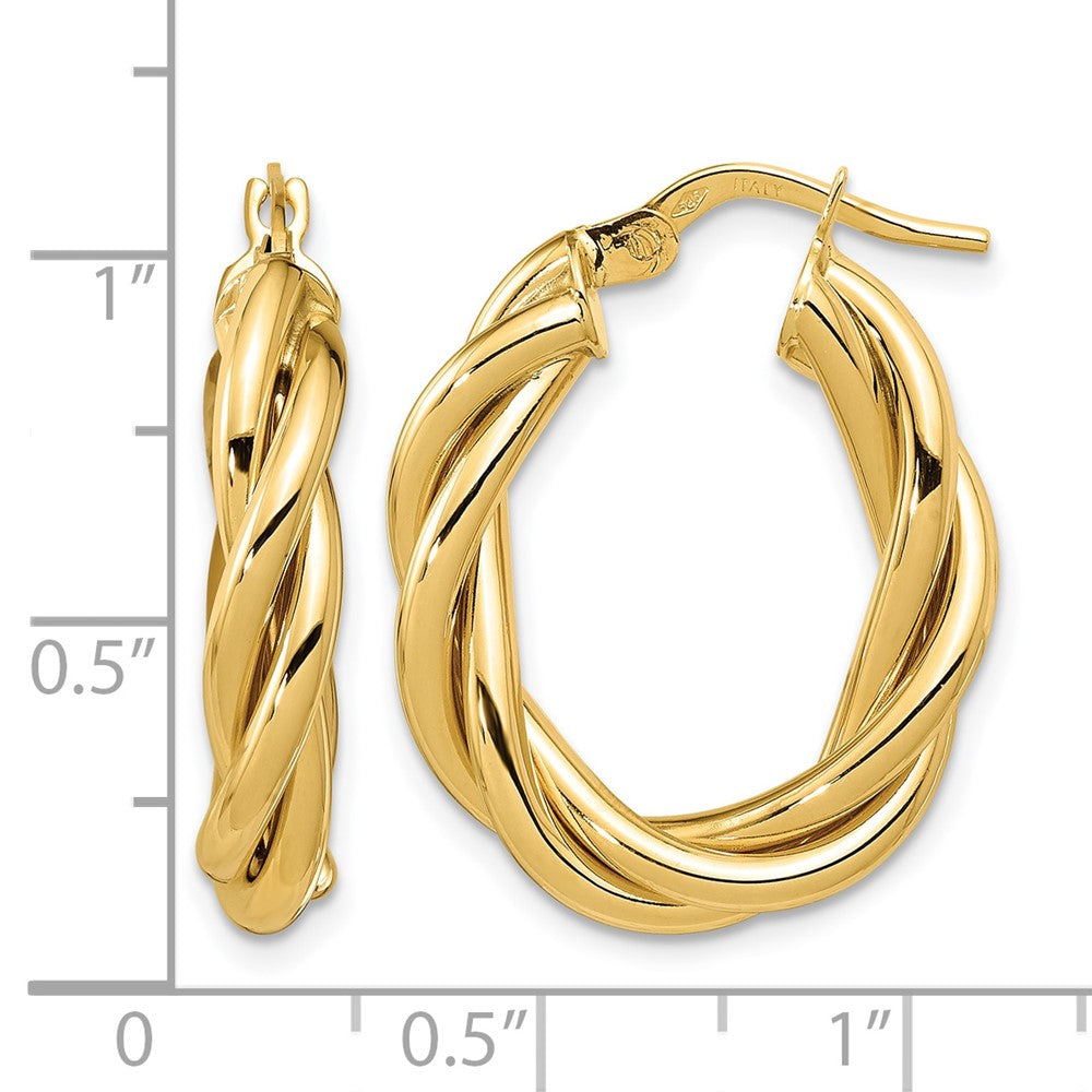 14K Gelbgold Poliert Gedreht Oval Creolen