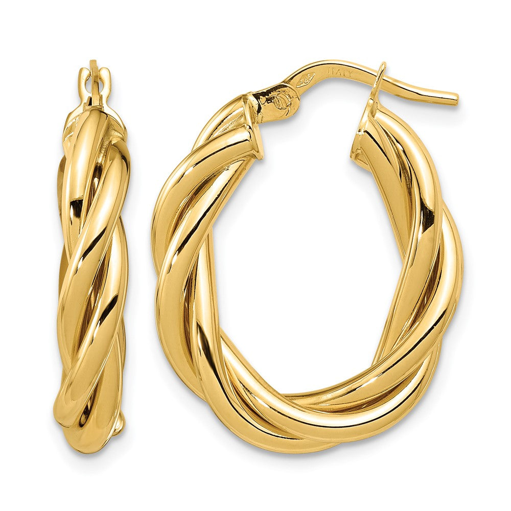 14K Gelbgold Poliert Gedreht Oval Creolen