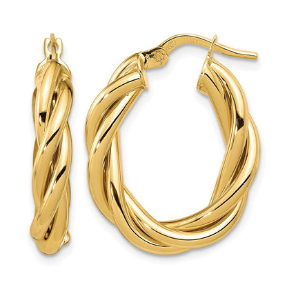 14K Gelbgold Poliert Gedreht Oval Creolen