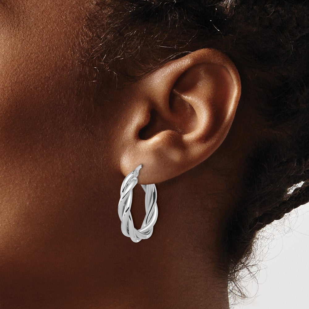 14K Gelb & Rhodium Weiß Rhodiniert Platin Poliert Gedreht Oval Creolen