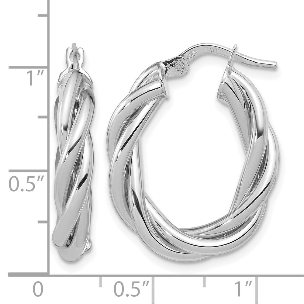 14K Gelb & Rhodium Weiß Rhodiniert Platin Poliert Gedreht Oval Creolen
