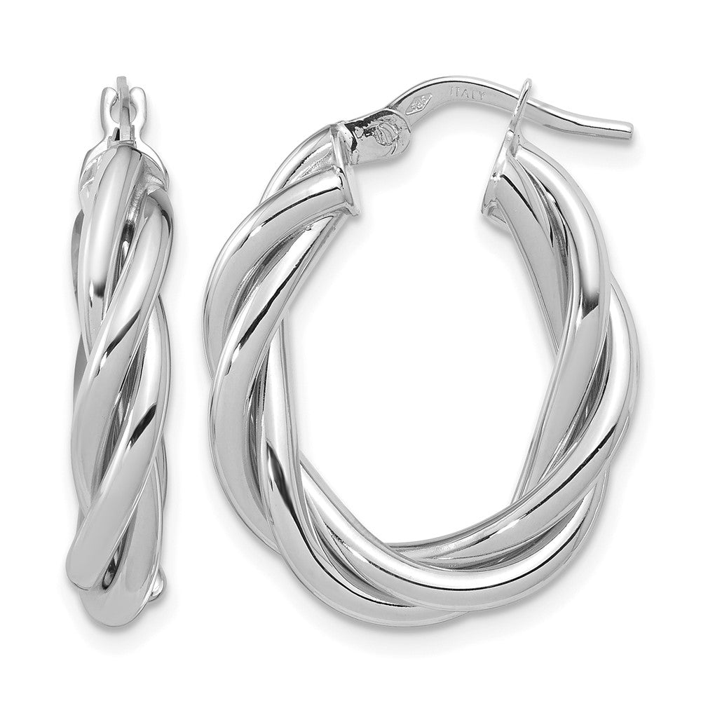 14K Gelb & Rhodium Weiß Rhodiniert Platin Poliert Gedreht Oval Creolen