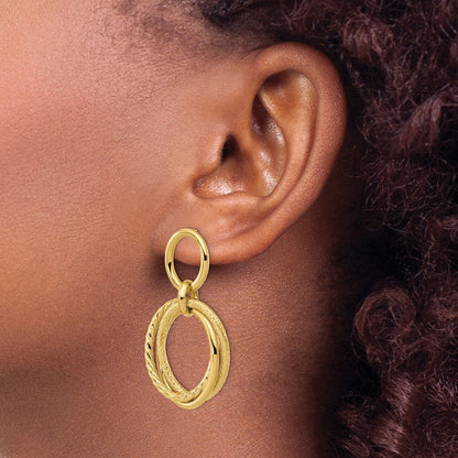 14K Gelbgold Poliert und Strukturiert Stecker Ohrhänger