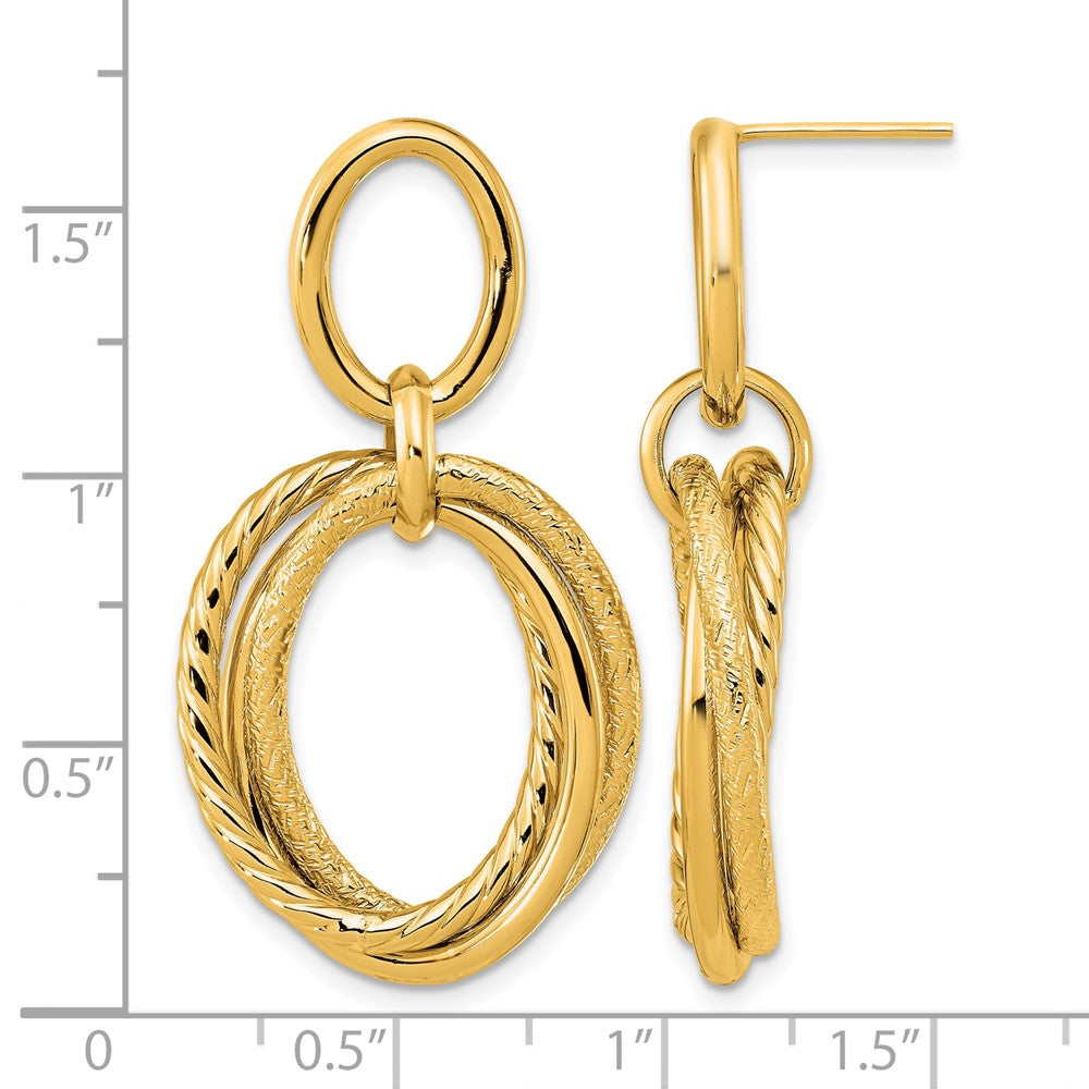 14K Gelbgold Poliert und Strukturiert Stecker Ohrhänger