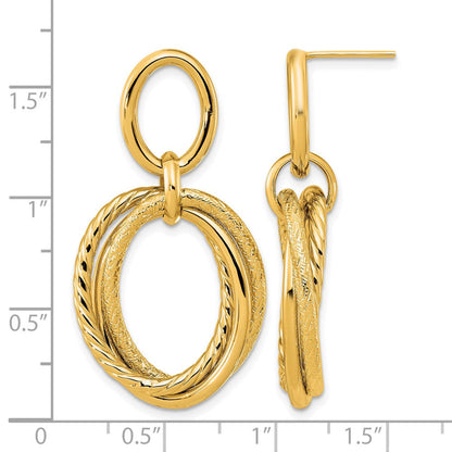 14K Gelbgold Poliert und Strukturiert Stecker Ohrhänger