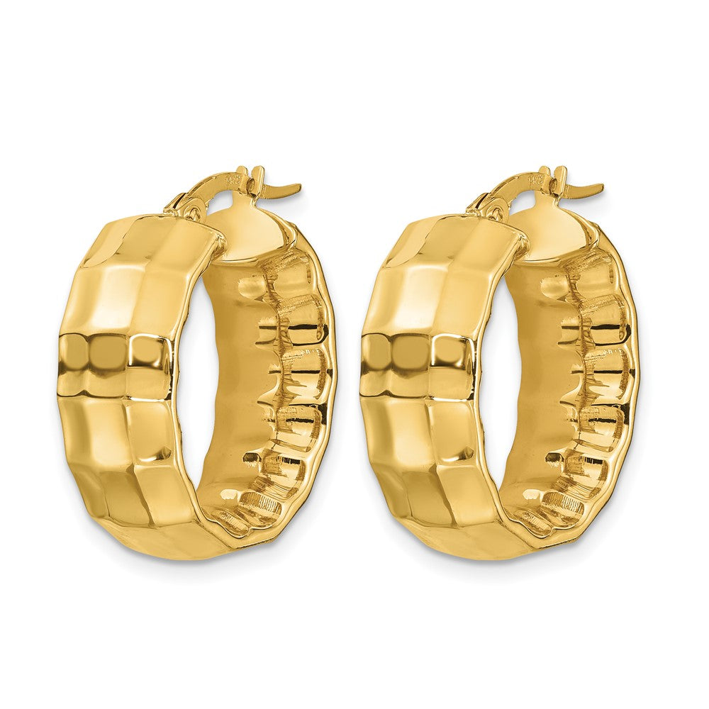 14K Gelbgold Poliert Strukturiert Oval Creolen
