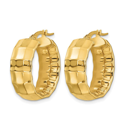 14K Gelbgold Poliert Strukturiert Oval Creolen