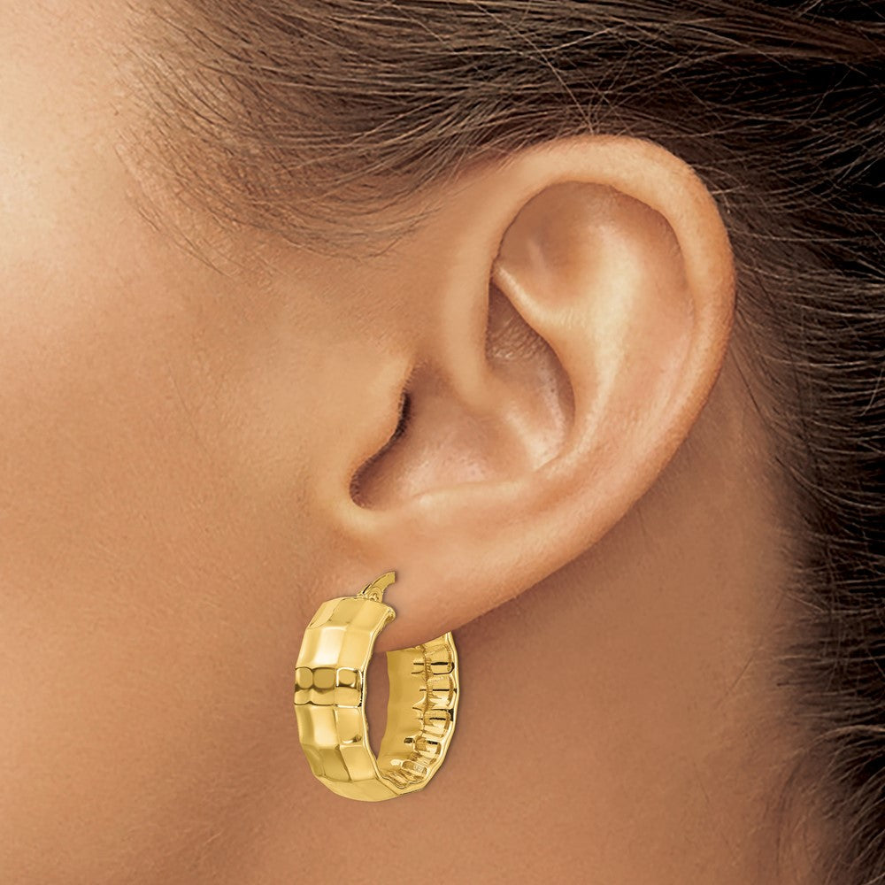 14K Gelbgold Poliert Strukturiert Oval Creolen
