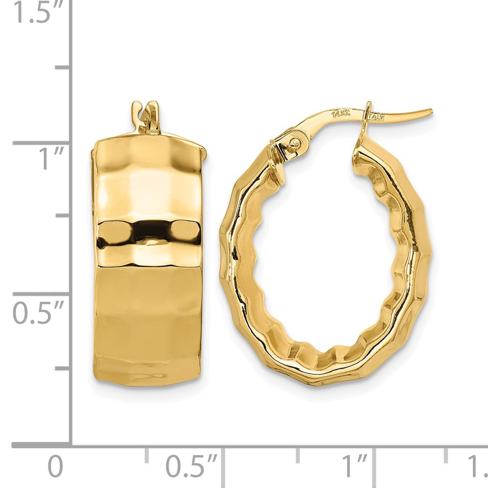 14K Gelbgold Poliert Strukturiert Oval Creolen