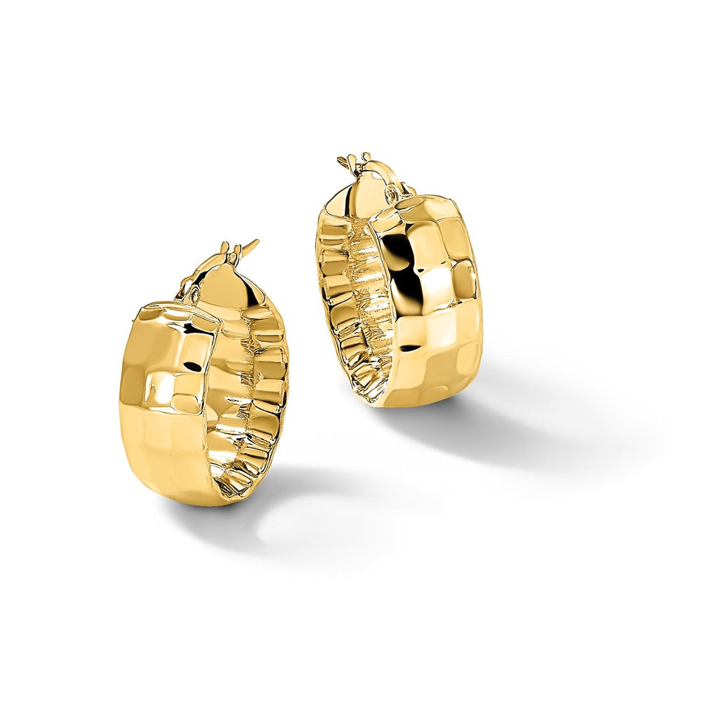 14K Gelbgold Poliert Strukturiert Oval Creolen