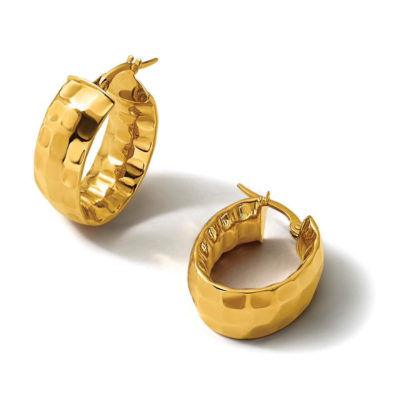 14K Gelbgold Poliert Strukturiert Oval Creolen