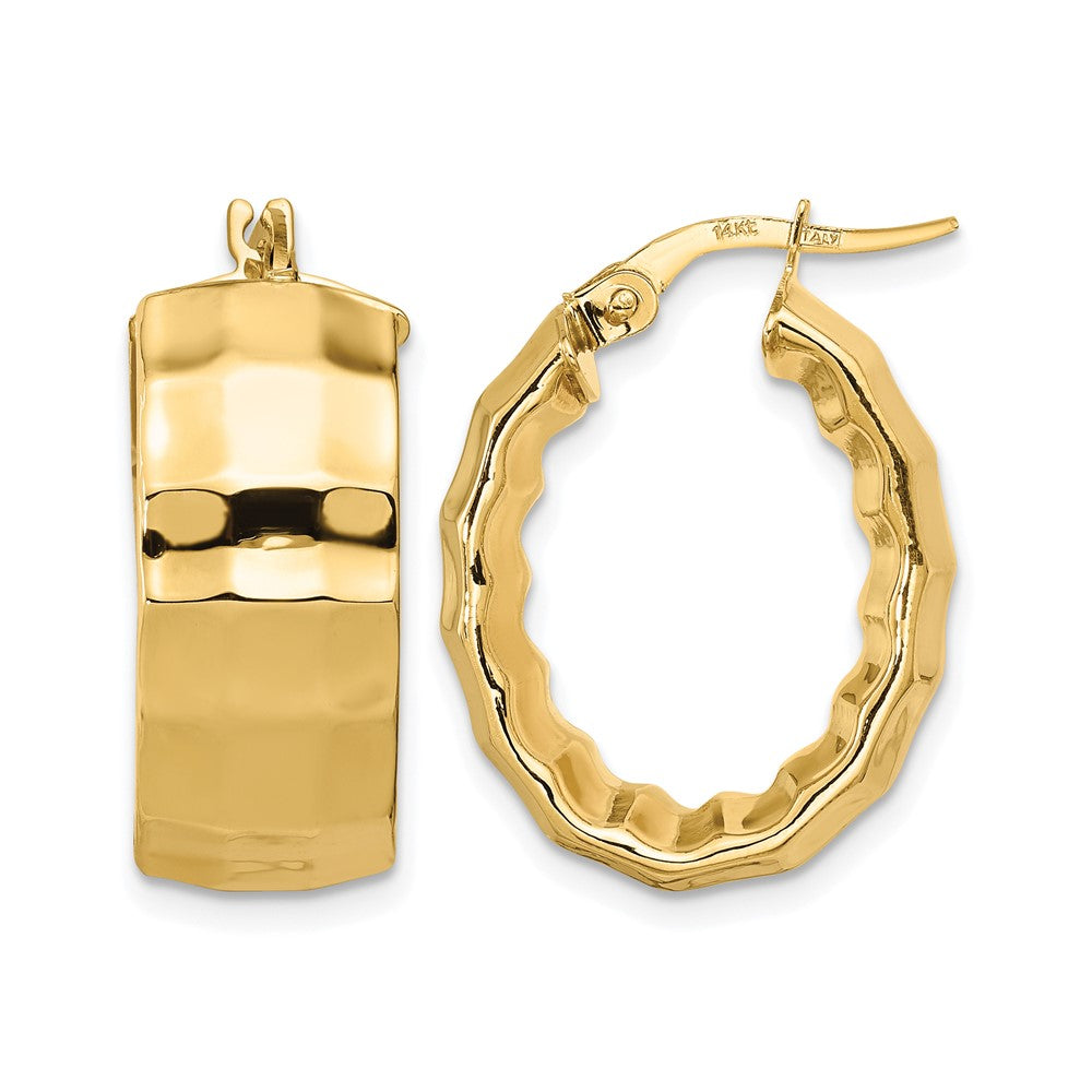 14K Gelbgold Poliert Strukturiert Oval Creolen