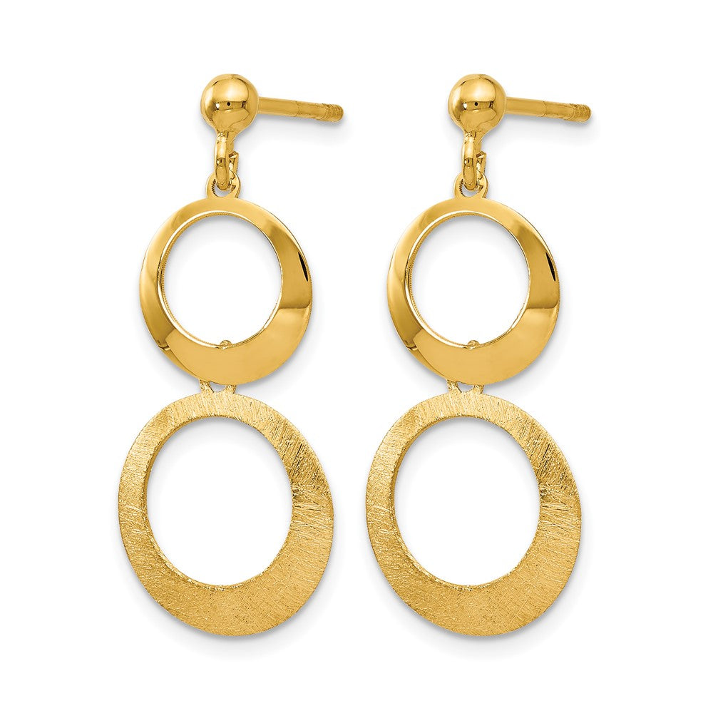 14K Gelbgold Poliert und Scratch Finish Kreis Stecker Ohrhänger