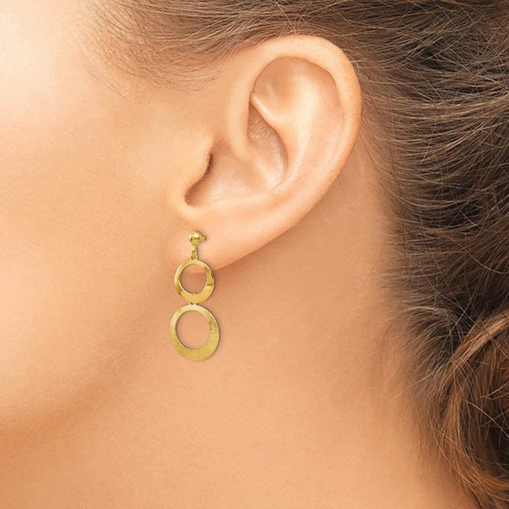 14K Gelbgold Poliert und Scratch Finish Kreis Stecker Ohrhänger