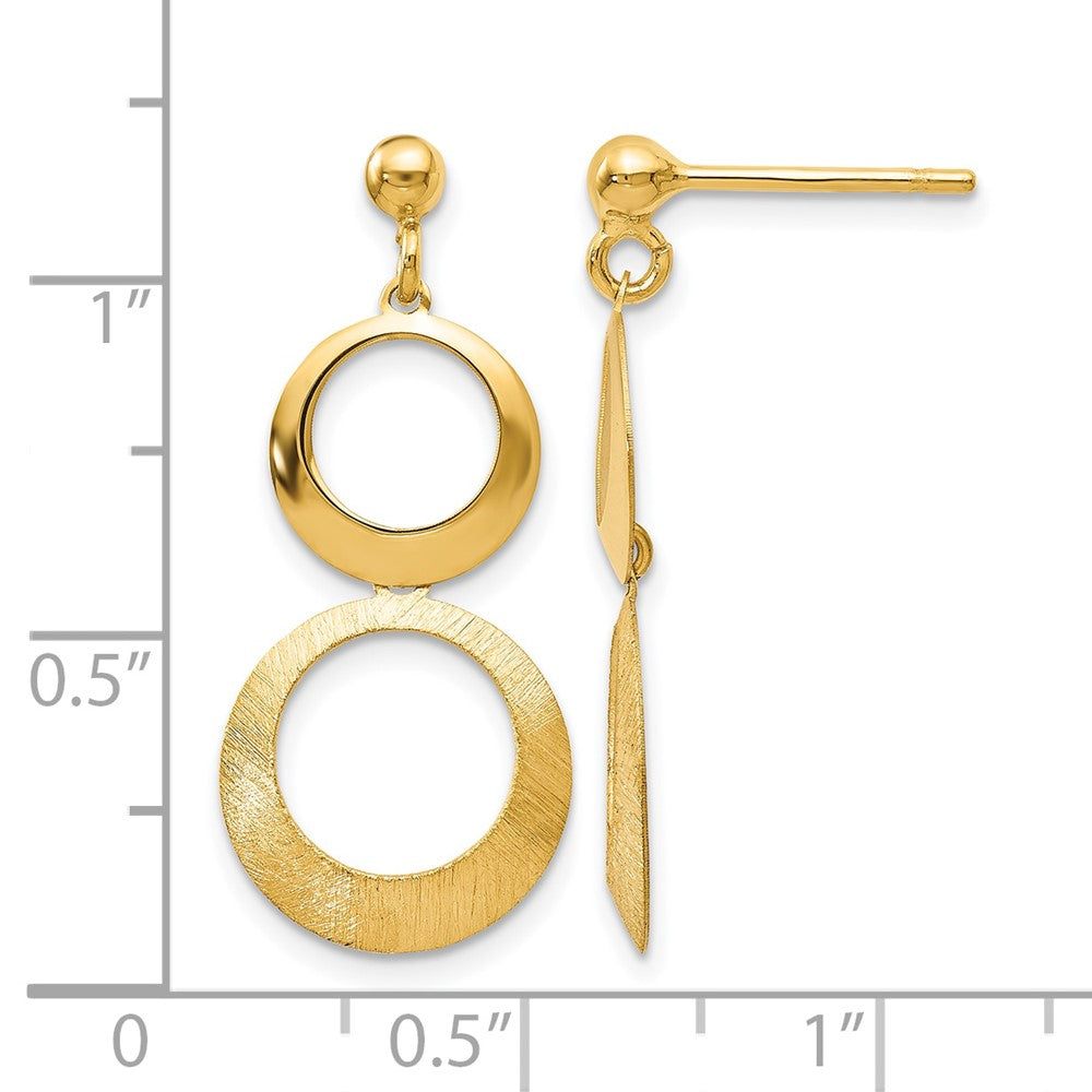 14K Gelbgold Poliert und Scratch Finish Kreis Stecker Ohrhänger