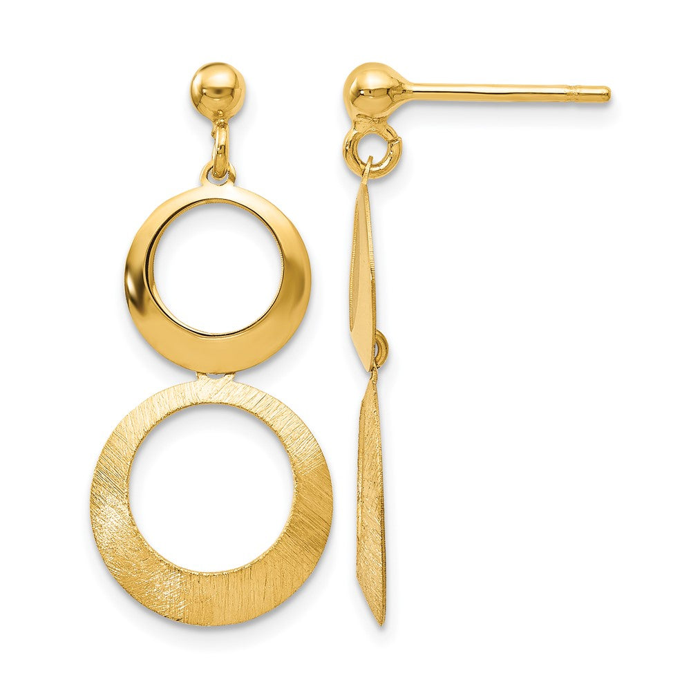 14K Gelbgold Poliert und Scratch Finish Kreis Stecker Ohrhänger