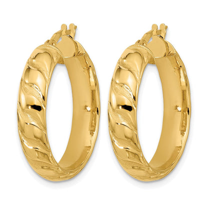 14K Gelbgold Poliert und Gedreht Creolen