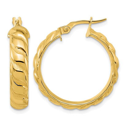 14K Gelbgold Poliert und Gedreht Creolen