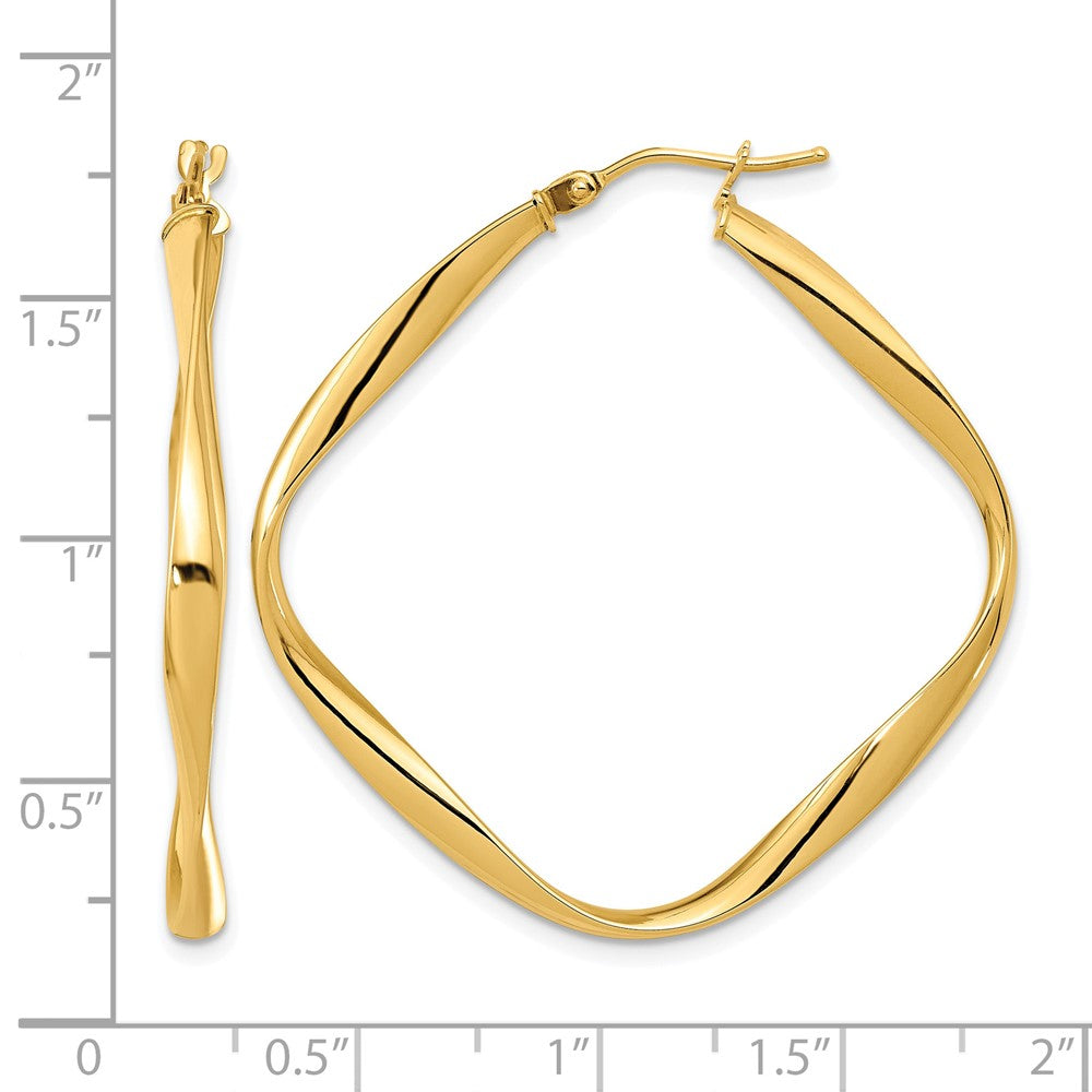 14K Gelbgold Poliert Gedreht Quadratisch Creolen
