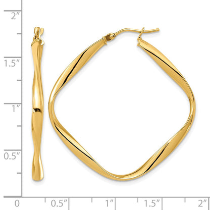 14K Gelbgold Poliert Gedreht Quadratisch Creolen