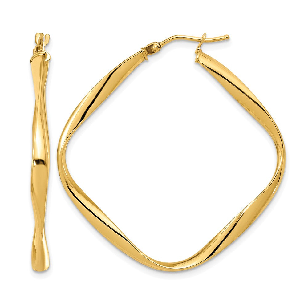 14K Gelbgold Poliert Gedreht Quadratisch Creolen