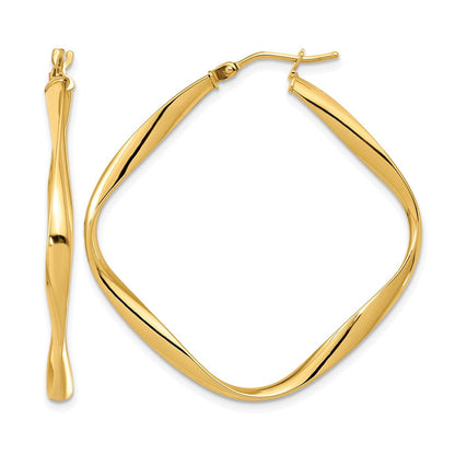 14K Gelbgold Poliert Gedreht Quadratisch Creolen